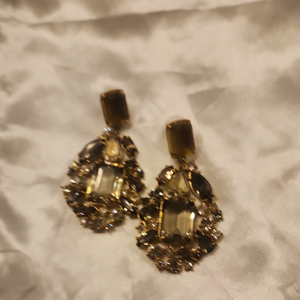 J. Crew Gold and Brown Crystal Earrings